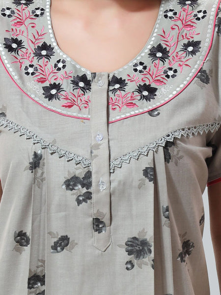 Be You Grey Embroidered Maxi Nightdress