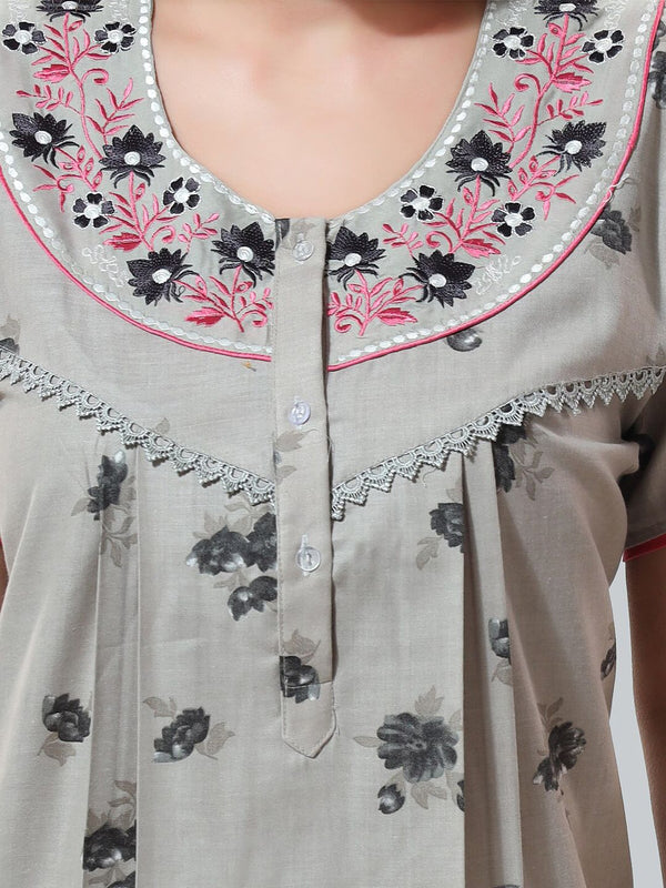 Be You Grey Embroidered Maxi Nightdress