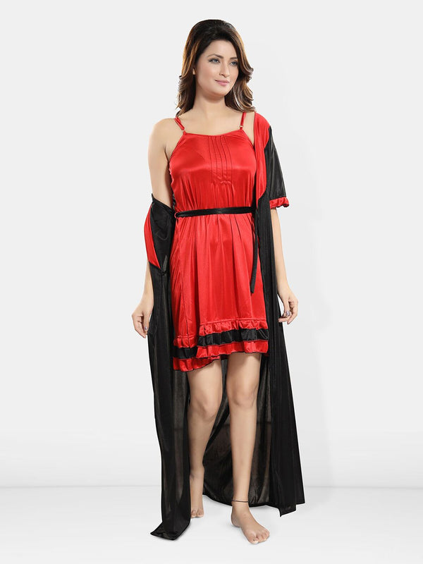 Be You Shoulder Straps Satin Wrap Nightdress With Robe