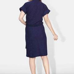 Be You Navy Blue Solid Cotton Drawstring Knee Length Bath Robe-L/XL