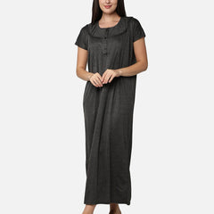 Be You Women Black Printed Maternity Maxi Nightdress