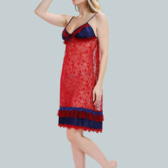 Be You Solid Lace Details Satin Nighty with Robe