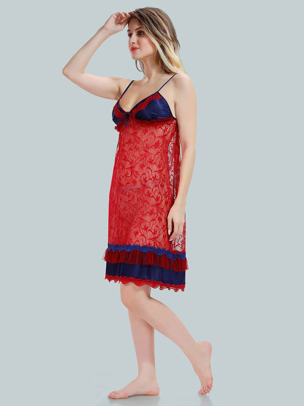 Be You Solid Lace Details Satin Nighty with Robe