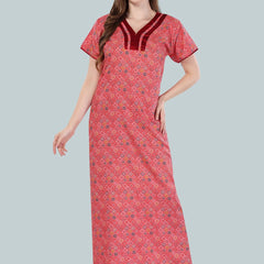 Be You Women Peach-Coloured Printed Maxi Nightdress