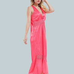 Be You V-Neck Lace Up Details Satin Maxi Nightdress With Robe
