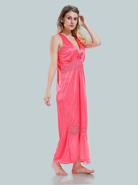 Be You V-Neck Lace Up Details Satin Maxi Nightdress With Robe