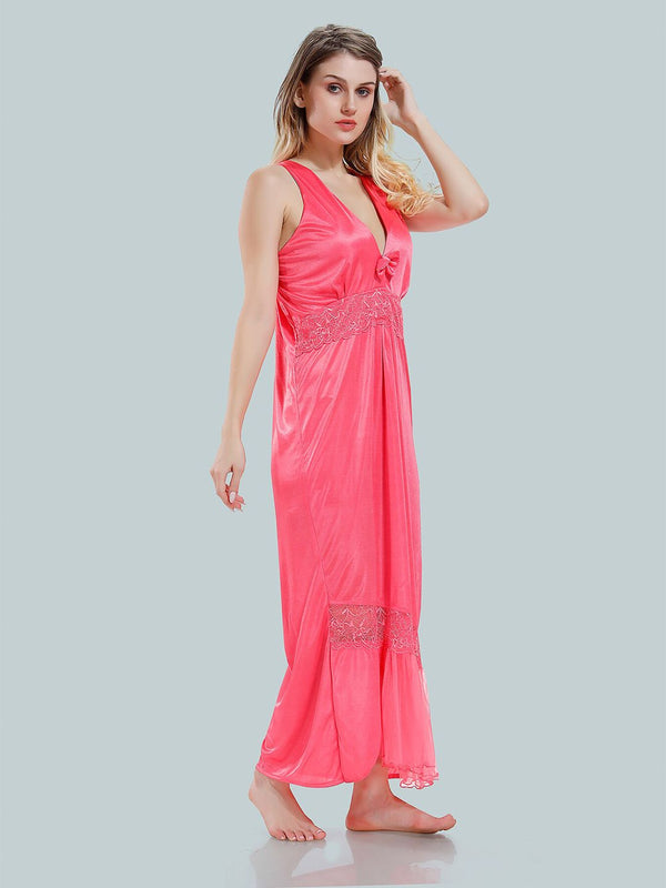 Be You V-Neck Lace Up Details Satin Maxi Nightdress With Robe