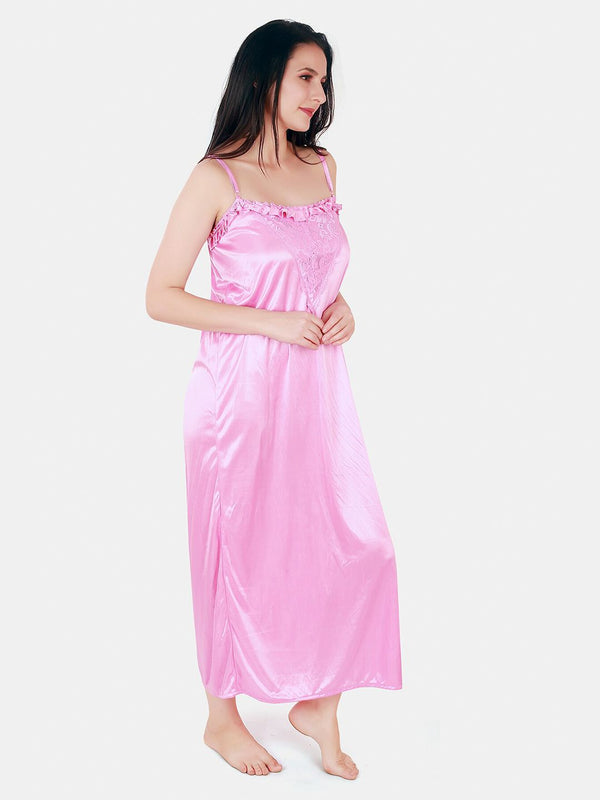 Be You Floral Lace Shoulder Straps Satin Maxi Nightdress With Robe