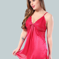 Be You Women Pink Solid Satin Short Nighty with Robe