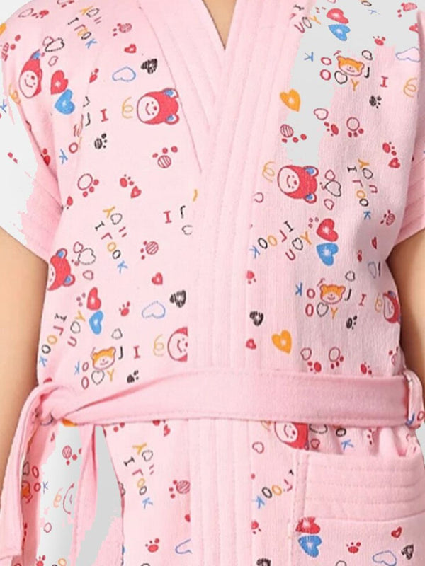 Be You Girls Printed Terry Cotton Water Absorbent Bath Robe With Belt