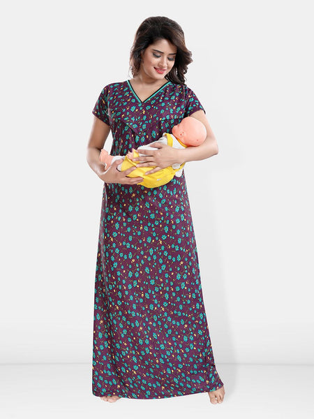 Be You Printed Satin Maternity Maxi Nightdress