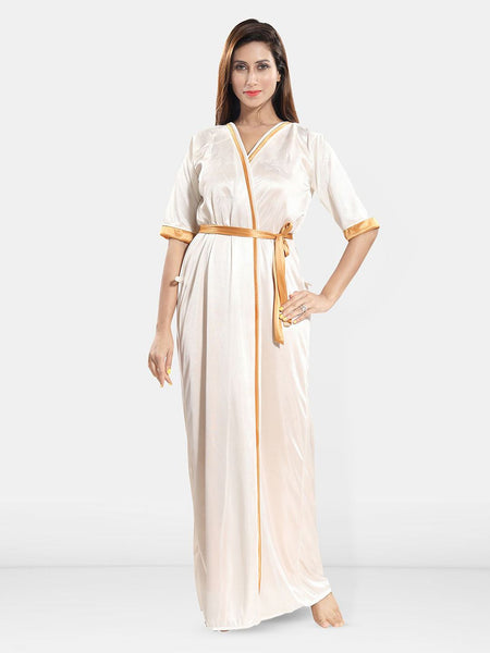 Be You Women Sleeveless Satin Maxi Nightdress With Robe