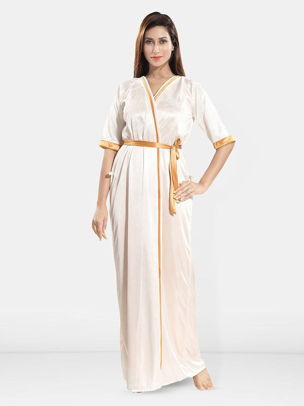 Be You Women Sleeveless Satin Maxi Nightdress With Robe