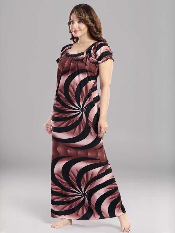 Be You Sarina Satin Spiral Print Maxi Nightdress
