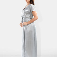 Be You Shoulder Straps Laced Nightdress With Satin Robe And Briefs