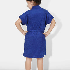Be You Blue Solid Cotton Drawstring Knee Length Bath Robe