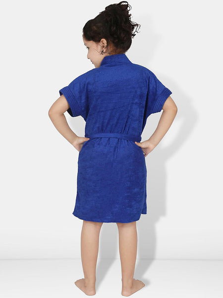 Be You Blue Solid Cotton Drawstring Knee Length Bath Robe