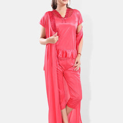 Be You V-Neck Satin Night Suit With Robe