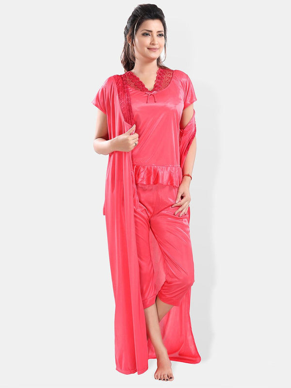 Be You V-Neck Satin Night Suit With Robe