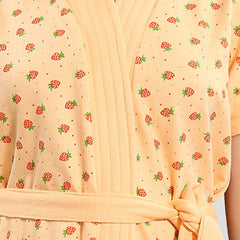Be You Strawberry Print Peach Conversational Cotton Drawstring Knee Length Bath Robe