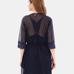 Be You Net Above Knee Length Nightdress With Robe