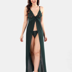 Be You Net Self Design Baby Doll Dress With Thong