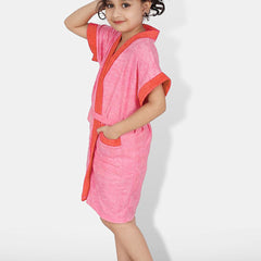 Be You Two-Tone Peach Solid Cotton Drawstring Knee Length Bath Robe