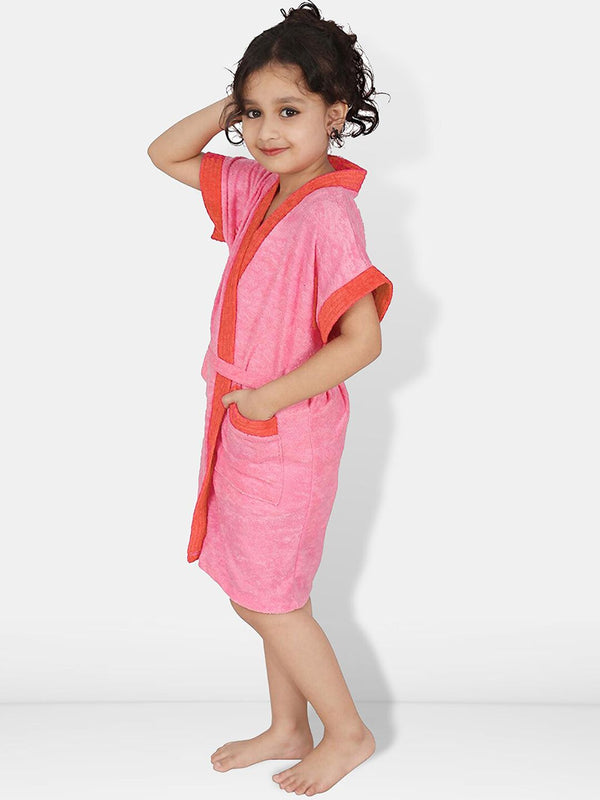 Be You Two-Tone Peach Solid Cotton Drawstring Knee Length Bath Robe