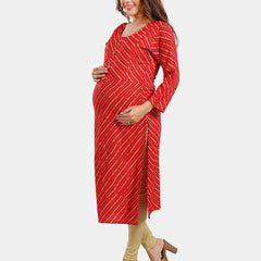 Be You Leheriya Printed Round Neck Maternity Straight Kurta