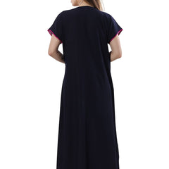 Be You Navy Blue Embroidered Maxi Nightdress