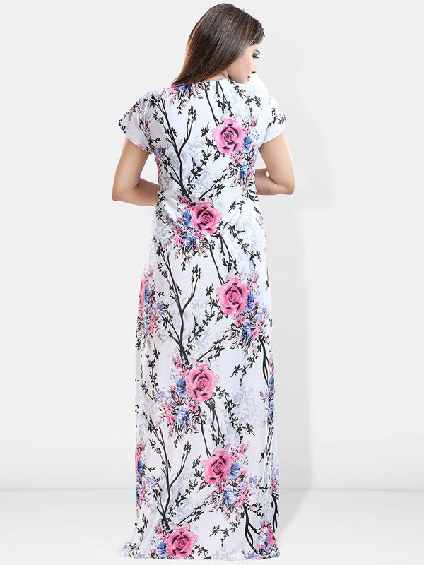 Be You Floral Printed Satin Maternity Maxi Sweat Nightdress