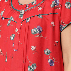 Be You Women Red & White Printed Maxi Maternity Nightdress