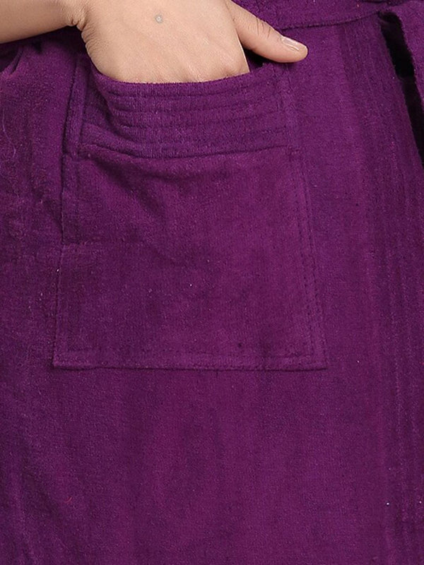 Be You Purple Solid Cotton Drawstring Knee Length Bath Robe