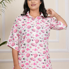 Be You Floral Printed Short Sleeves Shirt With Pyjama