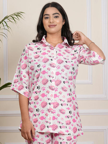 Be You Floral Printed Short Sleeves Shirt With Pyjama