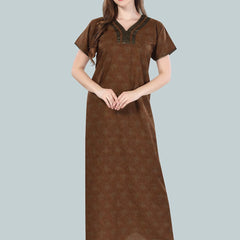 Be You Brown Printed Maxi Nightdress