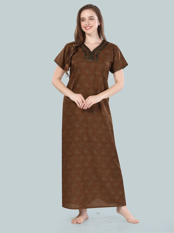 Be You Brown Printed Maxi Nightdress