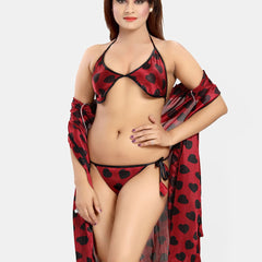Be You Women V-Neck Printed Satin Nightdress