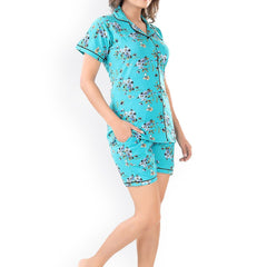 Be You Women Turquoise Blue & Green Printed Pajama & Shorts with Shirt Night Suits
