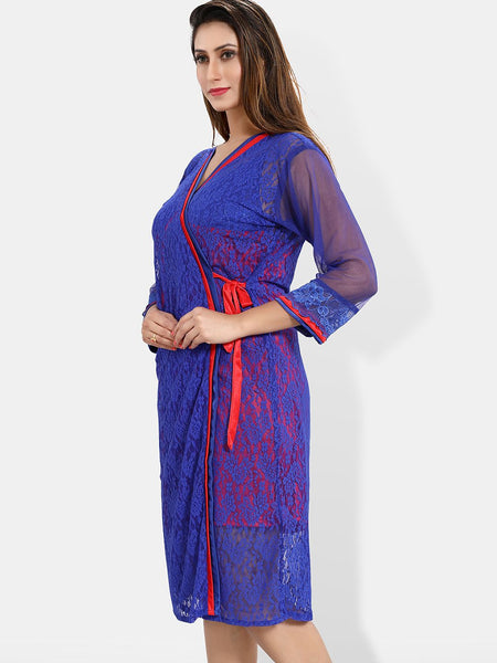 Be You Floral Lace Shoulder Straps Satin Nightdress With Robe