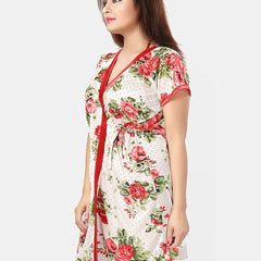 Be You Women Floral Printed Satin Robe & Lingerie Set Nightdress