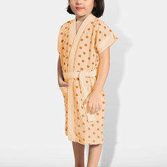 Be You Peach Polka Dots Cotton Drawstring Knee Length Bath Robe