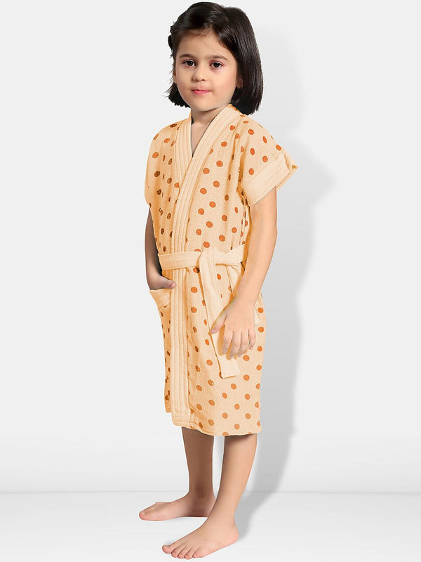 Be You Peach Polka Dots Cotton Drawstring Knee Length Bath Robe