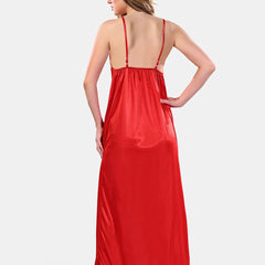 Be You V Neck Lace Up Details Satin Maxi Nightdress With Robe