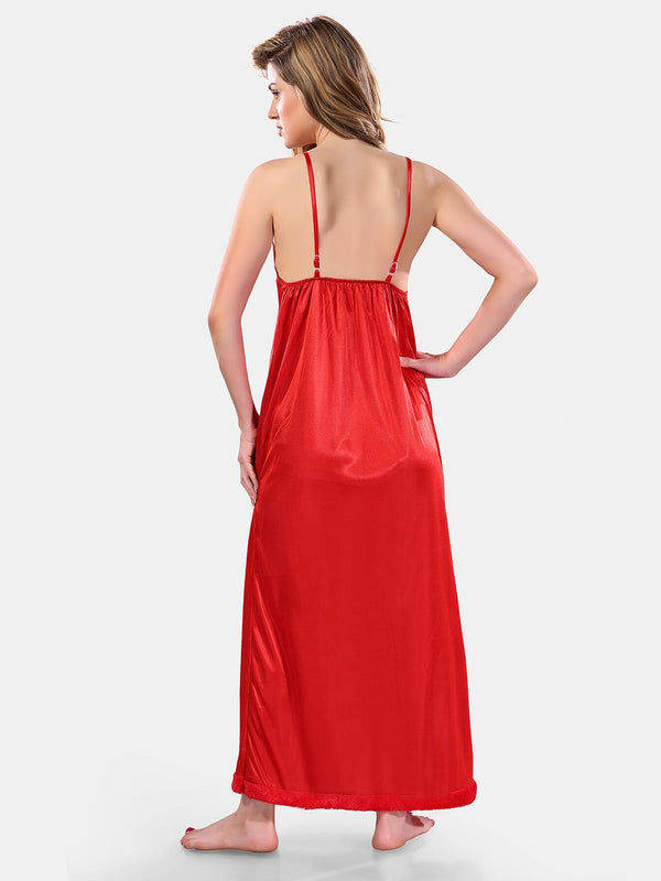 Be You V Neck Lace Up Details Satin Maxi Nightdress With Robe
