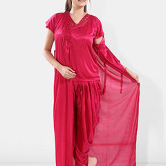 Be You V-Neck Satin Night Suit With Robe