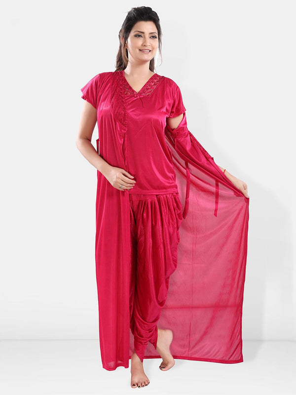 Be You V-Neck Satin Night Suit With Robe