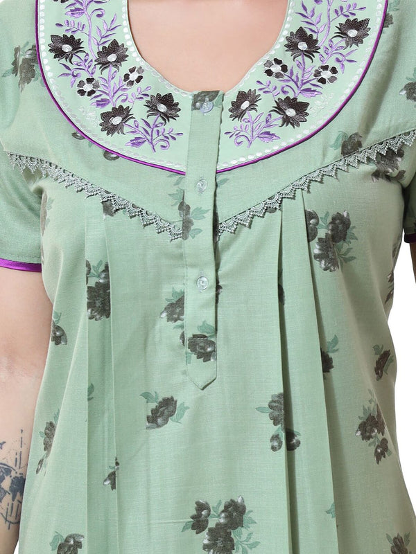Be You Green Embroidered Maxi Nightdress