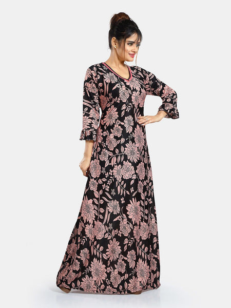 Be You Floral Printed V-Neck Satin Maxi Nightdress