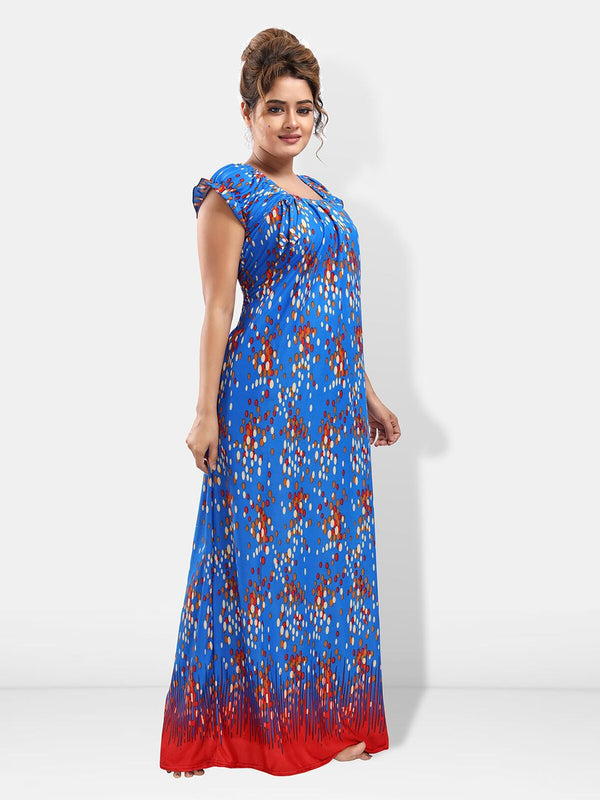 Be You Abstract Printed Square Neck Satin Maxi Nightdress
